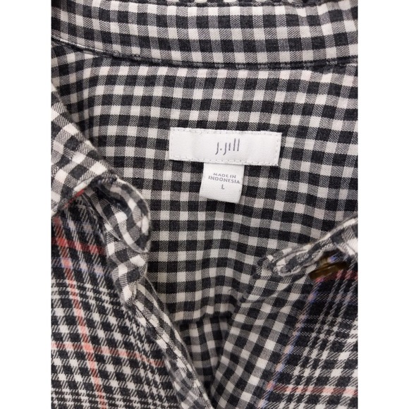 J. Jill‎ Womens Flannel Shirt Plaid w/Gingham Trim Button Down Long Sleeve Top L - Picture 7 of 8